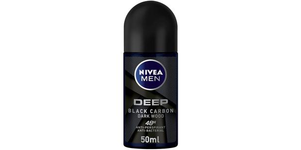 NIVEA DEEP BLACK CARBON ANTIBACTERIAL DARK WOOD SCENT ANTIPERSPIRANT DEODORANT ROLL-ON FOR MEN, 50ML
