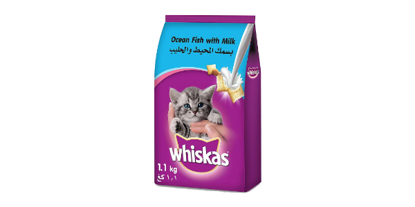 WHISKAS KITTEN OCEAN FISH FLAVOR WITH MILK DRY CAT FOOD, 1.1KG
