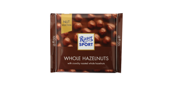 RITTER MILK CHOCOLATE WHOLE HAZELNUTS  100GMS