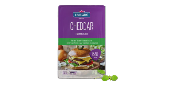 EMBORG CHEDDAR CHEESE SLICE 8S 150GM 