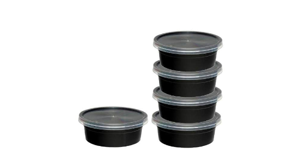 250 ML ROUND BLACK MICROWAVABLE CONTAINER WITH CLEAR LID