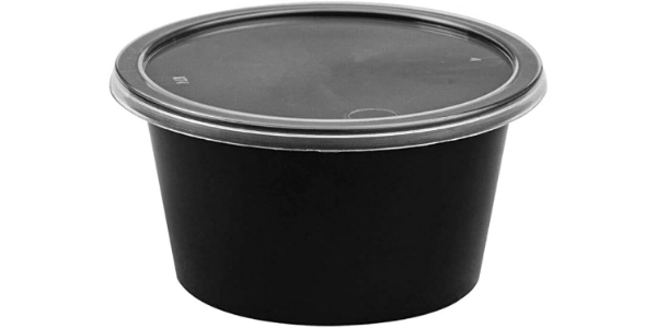 500ML ROUND BLACK MICROWAVABLE CONTAINER WITH CLEAR LID 6S