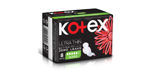 Kotex Ultra Thin Pads, Super Size Sanitary Pads With Wings, 8 Sanitary Pads
