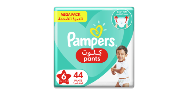 PAMPERS BABY-DRY PANTS DIAPERS WITH ALOE VERA LOTION, 360 FIT & UP TO 100% LEAKPROOF, SIZE 6, 16-21KG, MEGA PACK, 44 COUNT