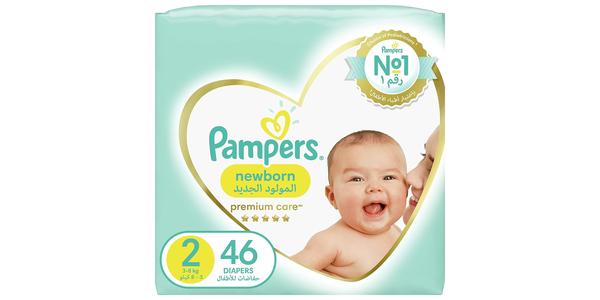 PAMPERS PREMIUM CARE NEWBORN TAPED DIAPERS, SIZE 2, 3-8KG,  46 COUNT