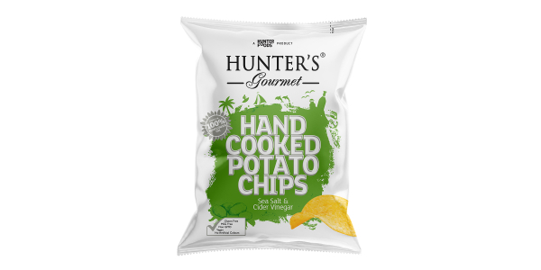 HUNTERS GOURMET HAND COOKED POTATO CHIPS SEA SALT & CIDER VINEGAR 125GM