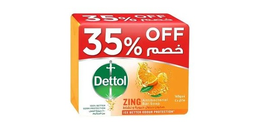 [147826] DETTOL BAR SOAP ZING 4X165G 35% OFF