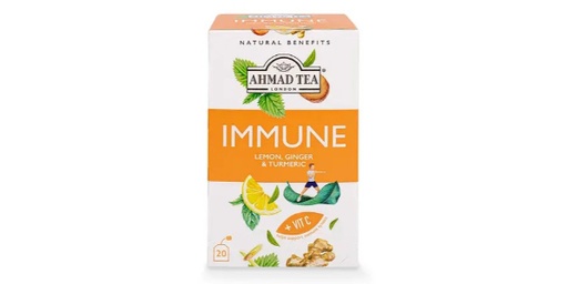 AHMAD TEA IMMUNE LEMON, GINGER & TURMERIC TEA BAGS, 20 BAGS