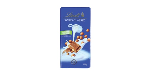 LINDT SWISS CLASSIC MILK CHOCOLATE HAZELNUT, 100G