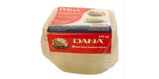 DANA RECTANGULAR PLASTIC CONTAINER WITH SEPARATE LID - 375ML X 10PCS