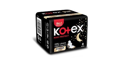 [111751] KOTEX MAXI PROTECT THICK PADS, OVERNIGHT PROTECTION SANITARY PADS WITH WINGS, 8 SANITARY PADS