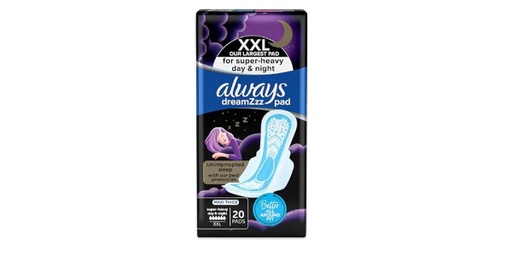 [134428] ALWAYS DREAMZZZ MAXI THICK PADS WITH WINGS, 20 SANITARY PADS