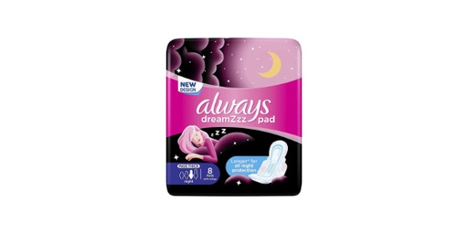 [126391] ALWAYS DREAMZZZ SENSITIVE NIGHT SANITARY PAD WITH WINGS MAXI THICK 8 PADS