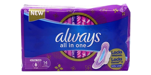 [111739] ALWAYS ALL IN ONE SANITARY PAD WITH WINGS ULTRA THIN LARGE 14 PADS