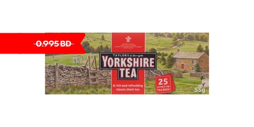 YORKSHIRE TEA BAGS, TAGGED 2.2GM X 25 TEA BAGS - 55GM ( Discounted From 0.995 )
